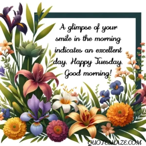 A glimpse of your smile in the morning indicates an excellent day. Happy Tuesday. Good morning!