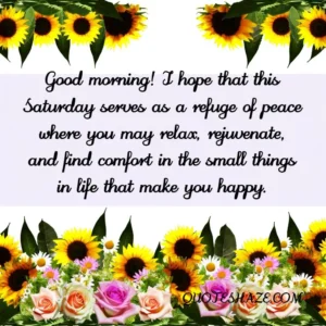 Good morning! I hope that this Saturday serves as a refuge of peace where you may relax, rejuvenate, and find comfort in the small things in life that make you happy.