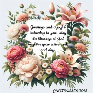 Greetings and a joyful Saturday to you! May the blessings of God brighten your entire week and day