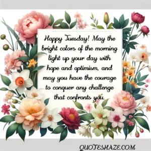 Happy Tuesday! May the bright colors of the morning light up your day with hope and optimism, and may you have the courage to conquer any challenge that confronts you.