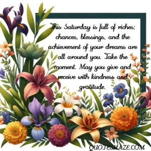 This Saturday is full of riches; chances, blessings, and the achievement of your dreams are all around you. Take the moment. May you give and receive with kindness and gratitude.