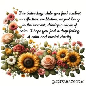 This Saturday, while you find comfort in reflection, meditation, or just being in the moment, develop a sense of calm. I hope you find a deep feeling of calm and mental clarity.