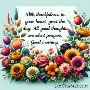 With thankfulness in your heart, greet the day. All good thoughts are silent prayers. Good morning
